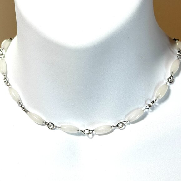 Genuine Milky Quartz Short Necklace, Natural Gemstone Adjustable Necklace - Picture 1 of 13